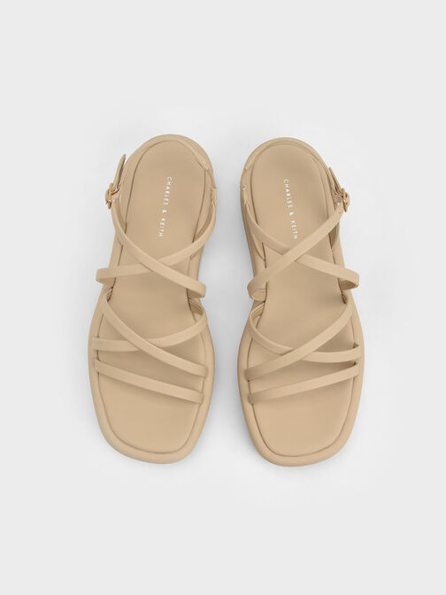 Strappy Padded Flatforms, Sand, hi-res