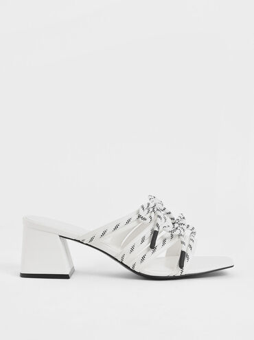 Nylon Lace Strap Slide Sandals, White, hi-res