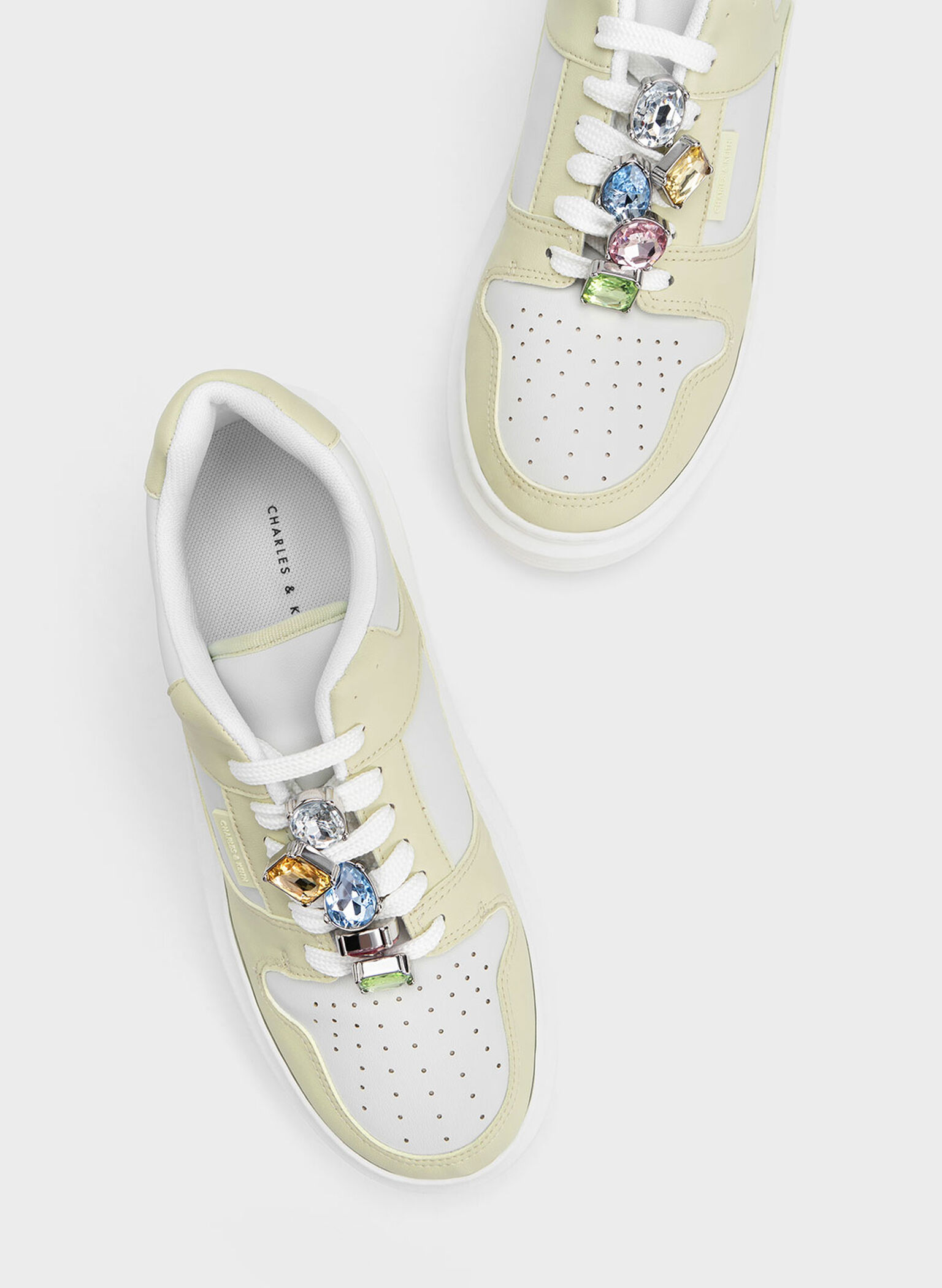 Gem-Embellished Platform Sneakers, Mint Green, hi-res