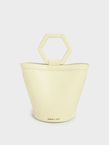 Geometric Handle Bucket Bag, Yellow, hi-res