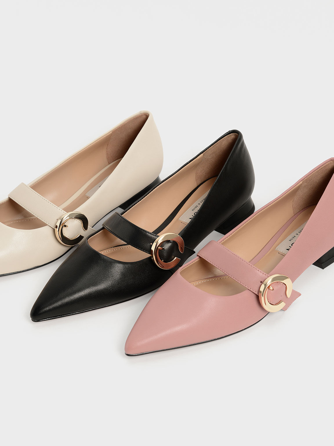 金屬圓釦真皮尖頭鞋, 粉紅色, hi-res