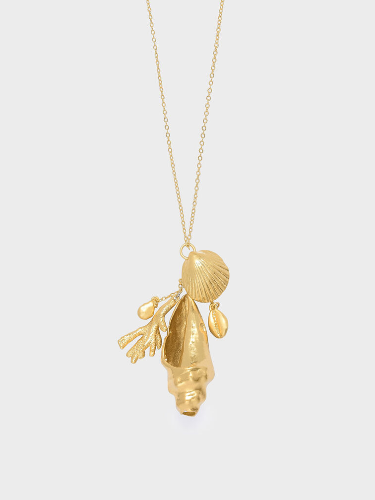 Seashell Pendant Necklace, Gold, hi-res