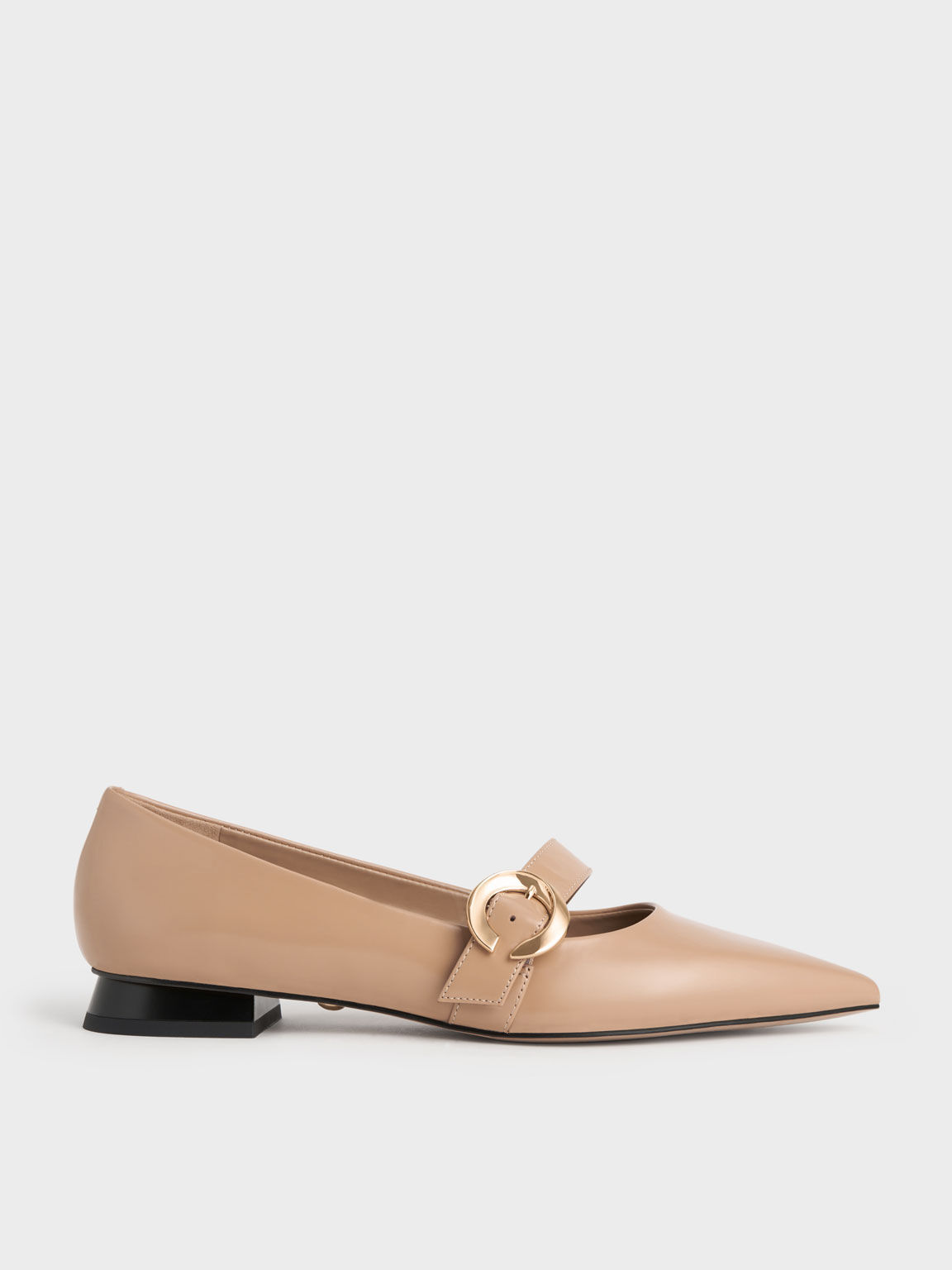 Metallic Buckle Leather Mary Janes, Nude, hi-res