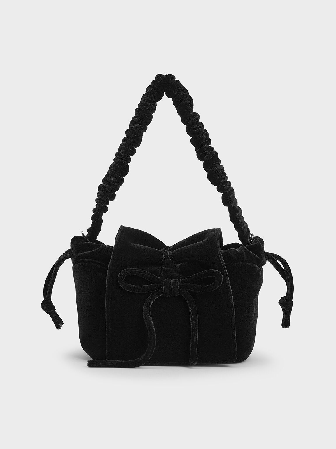 Black Velvet Bow Ruched Top Handle Bag CHARLES KEITH MX