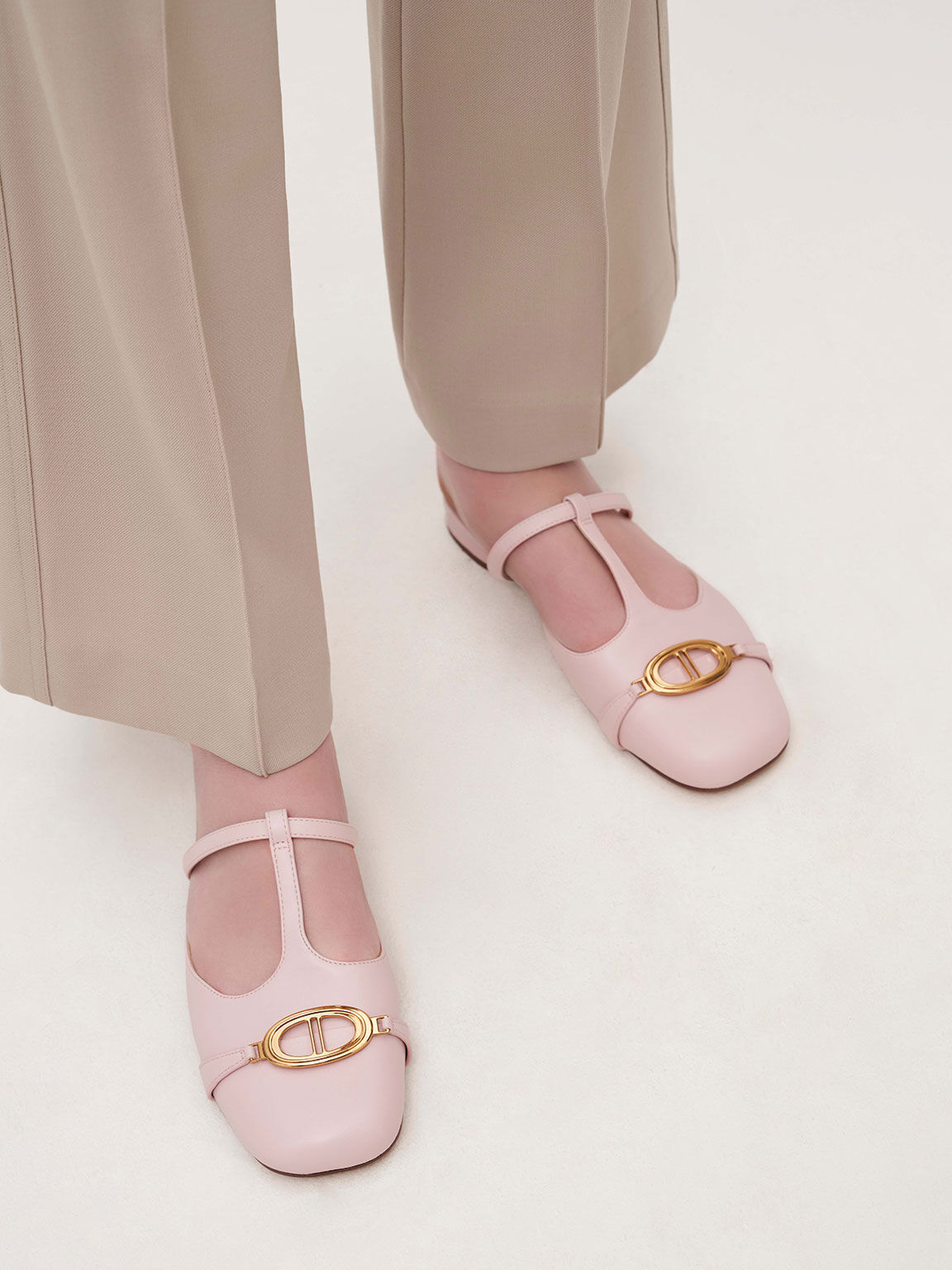 Metallic Accent Cut-Out Flat Mules, Light Pink, hi-res