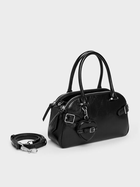 Nellie Heart-Charm Bowling Bag, Noir, hi-res