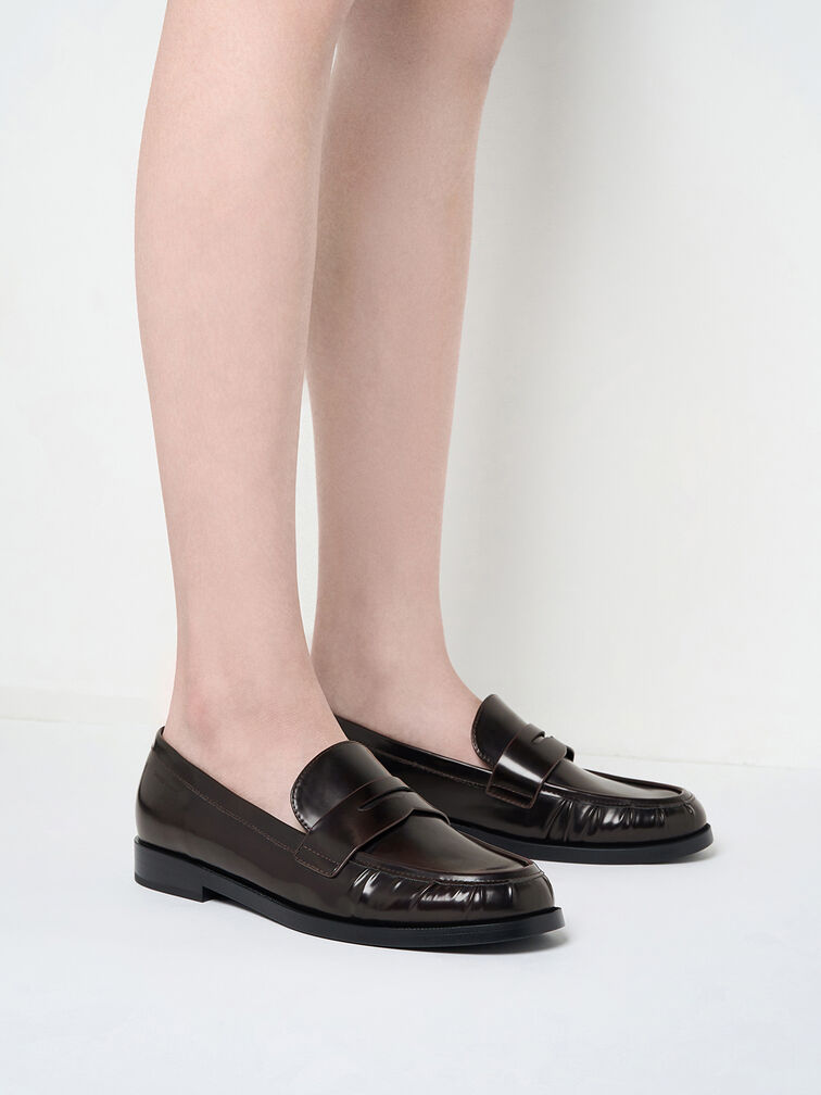 Mocasines penny efecto arrugado, Burgundy, hi-res