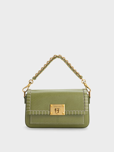 Sage Green Leather Chain Strap Bag - CHARLES & KEITH US