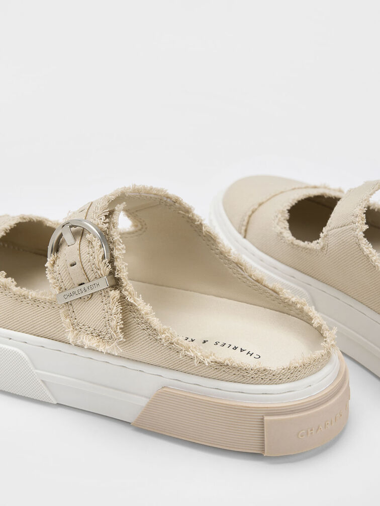 Denim Buckled Slip-On Sneakers, Beige, hi-res