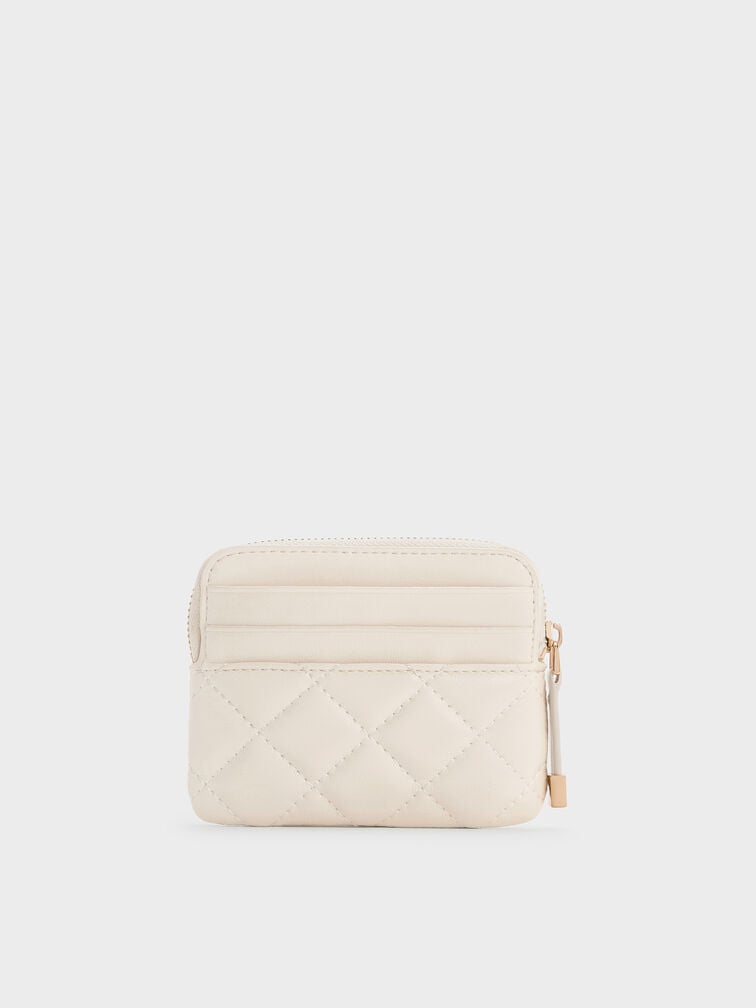 Alva Quilted Top-Zip Card Holder, Cream, hi-res
