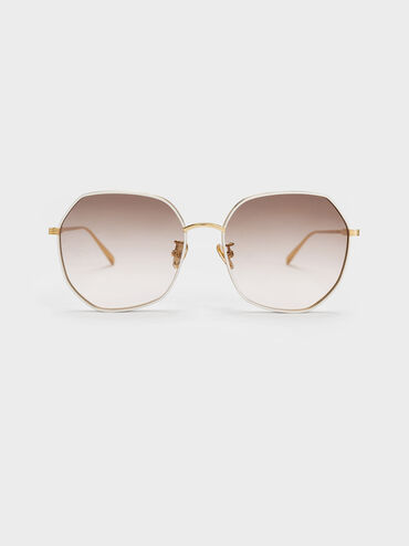 Gafas de sol geométricas tintadas, Crema, hi-res