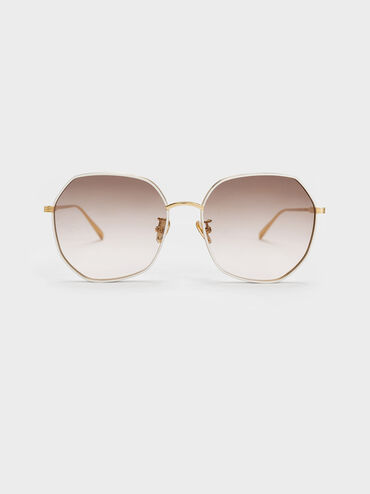 Tinted Geometric Sunglasses, Cream, hi-res