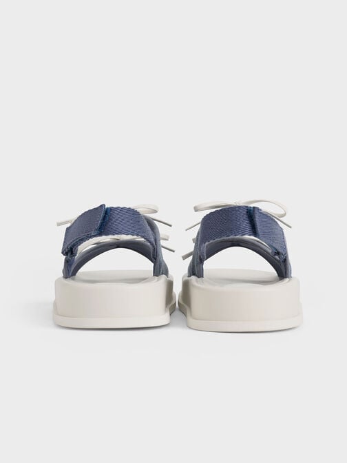 Girls' Denim Double Bow Sandals, Denim Blue, hi-res
