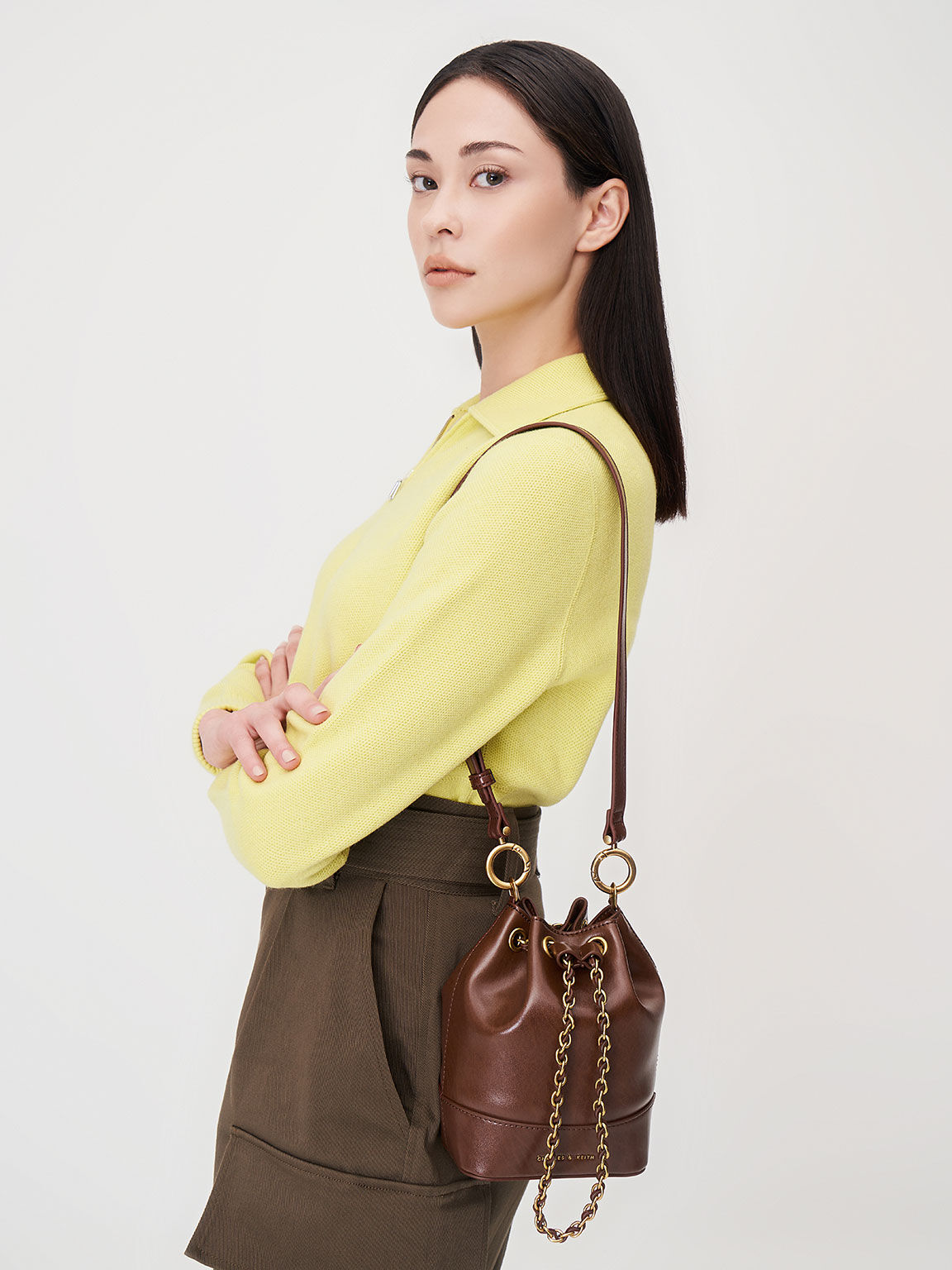 Dancer Drawstring Bucket Bag, Chocolate, hi-res