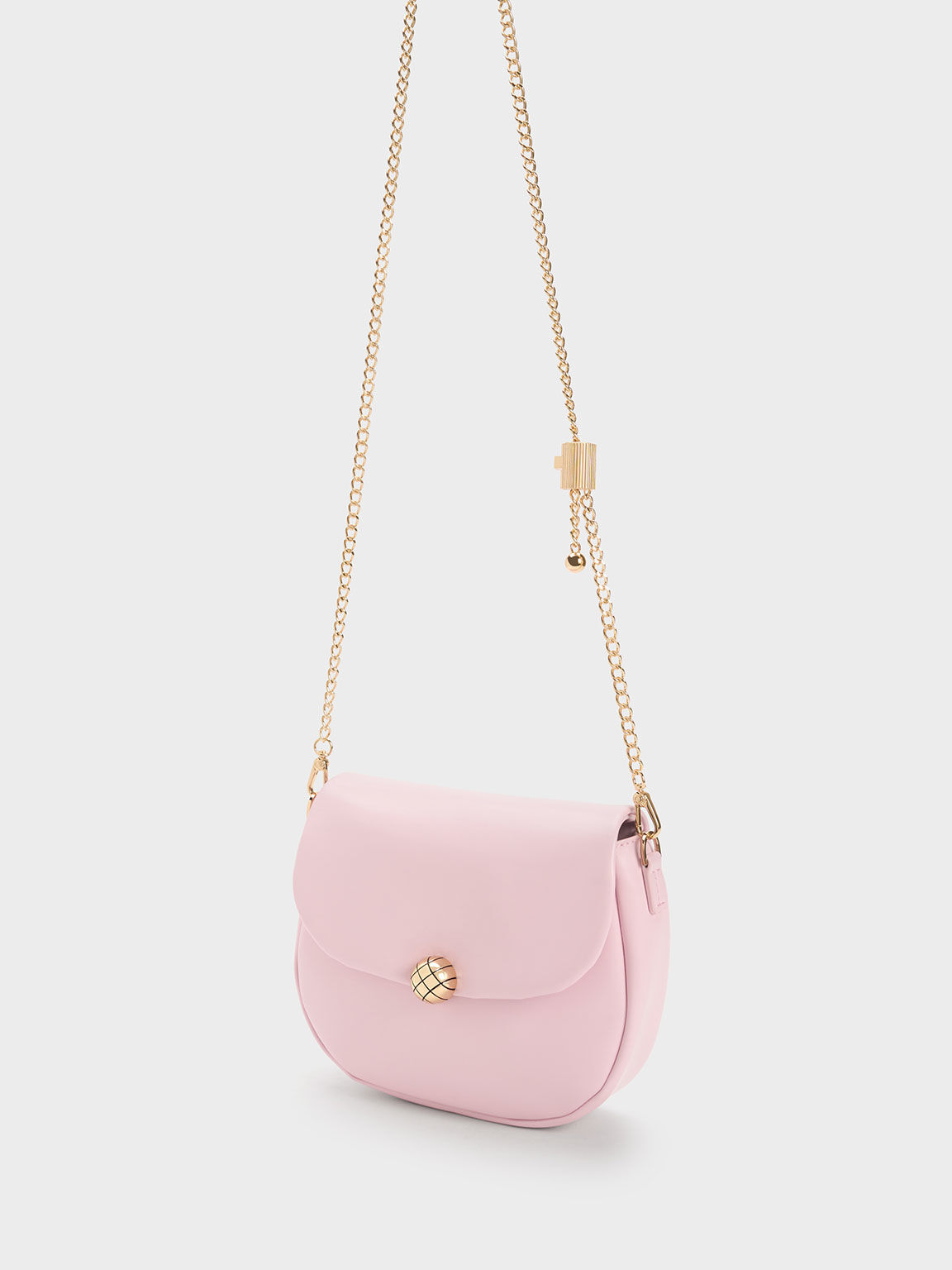 Quilted Ball Curved Crossbody Bag, Pink, hi-res