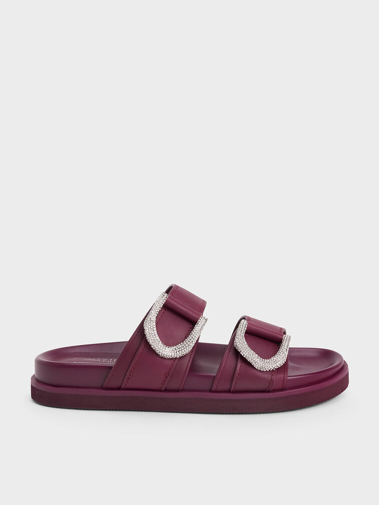 Gem-Embellished Gabine Slides, Maroon, hi-res