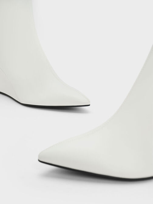 Pointed-Toe Wedge Ankle Boots, White, hi-res