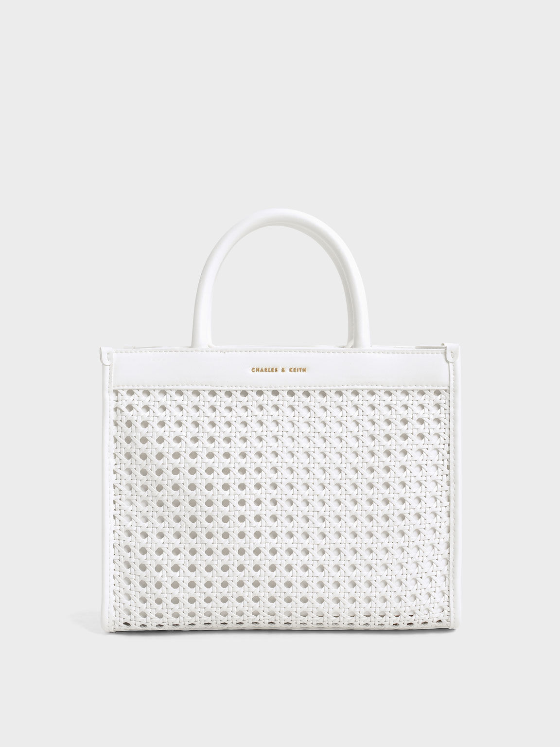 Woven Double Handle Tote Bag, White, hi-res