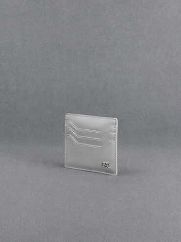 Metallic Leather Multi-Slot Card Holder, Silver, hi-res