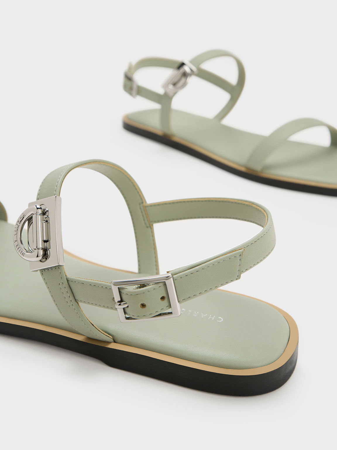 Double Metallic Buckle Sandals, Sage Green, hi-res