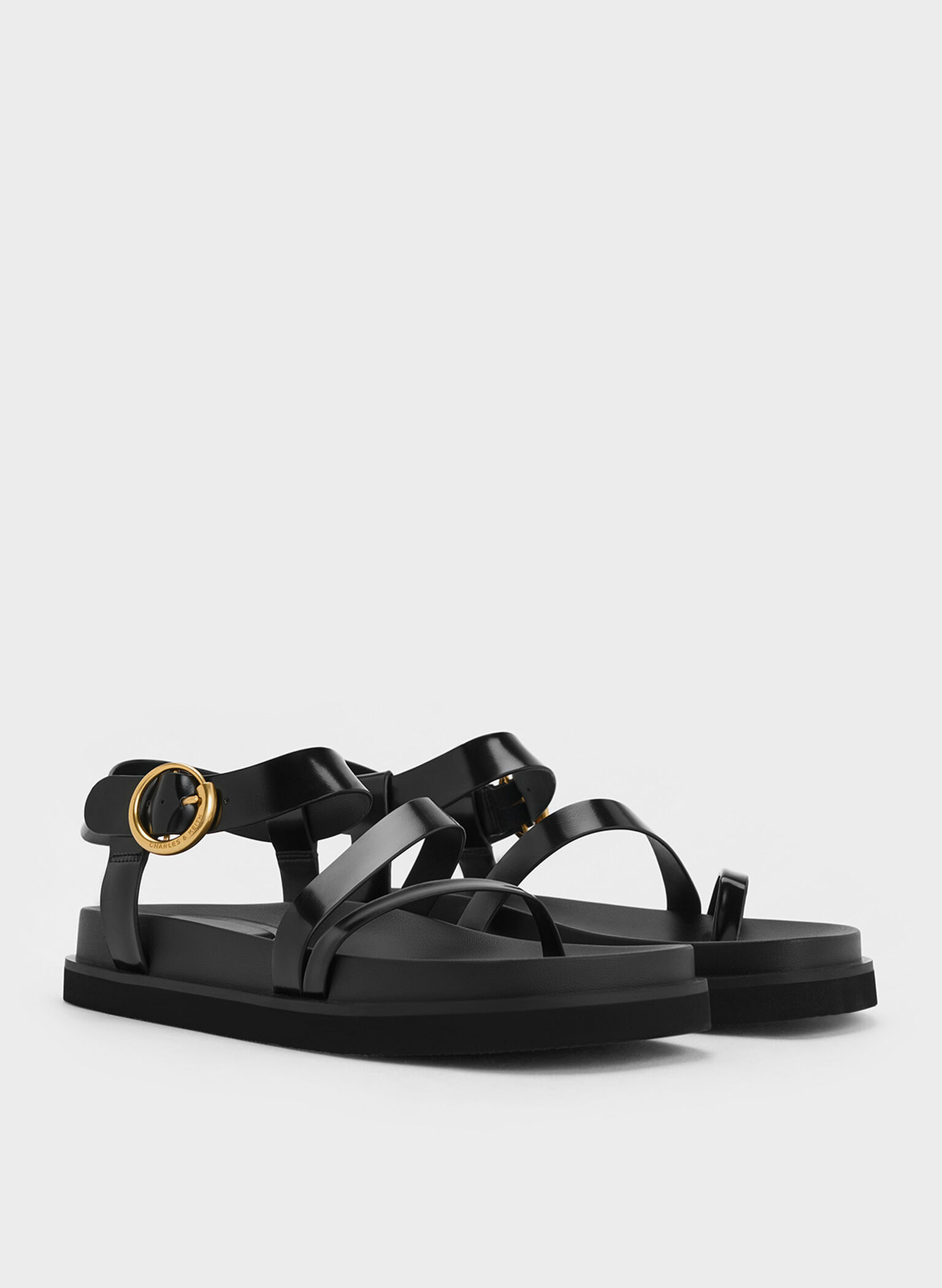 Buckled Ankle-Strap Strappy Sandals, Black Box, hi-res
