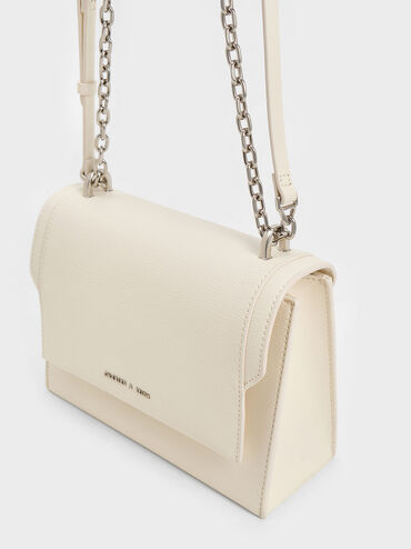 Front Flap Chain Handle Crossbody Bag, Cream, hi-res