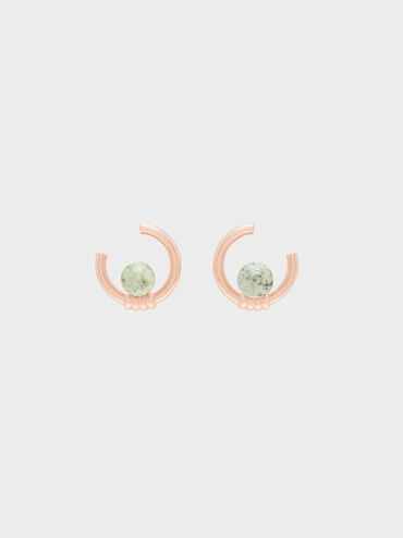 Turquoise Stone Stud Earrings, Rose Gold, hi-res