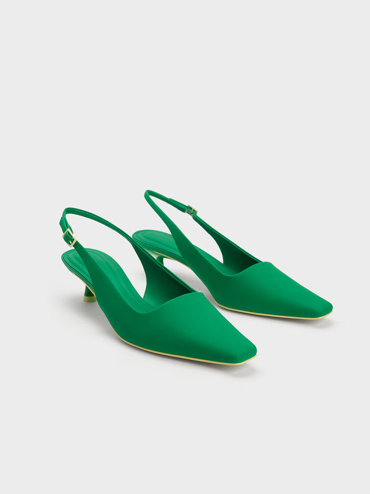 Vita Square-Toe Slingback Pumps, Green, hi-res