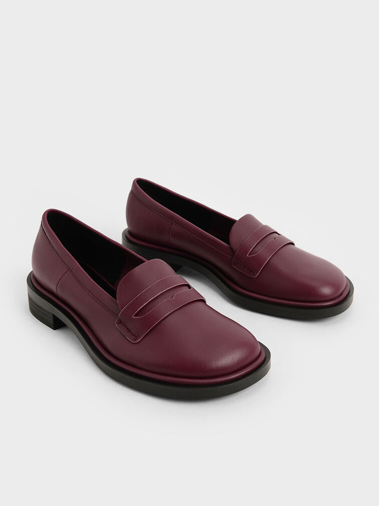 Rumi Leather Penny Loafers, Burgundy, hi-res