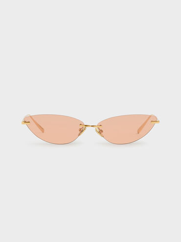 Rimless Cat-Eye Sunglasses, Orange, hi-res