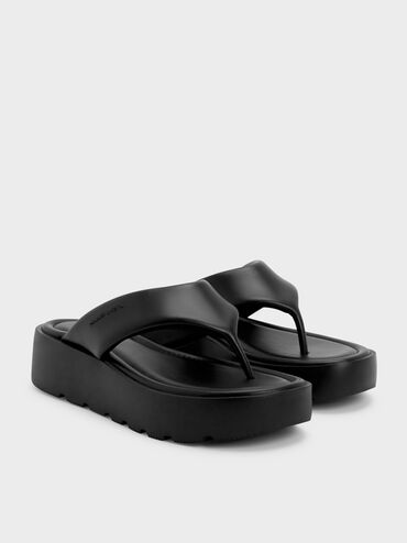 厚底夾腳拖鞋, 黑色, hi-res