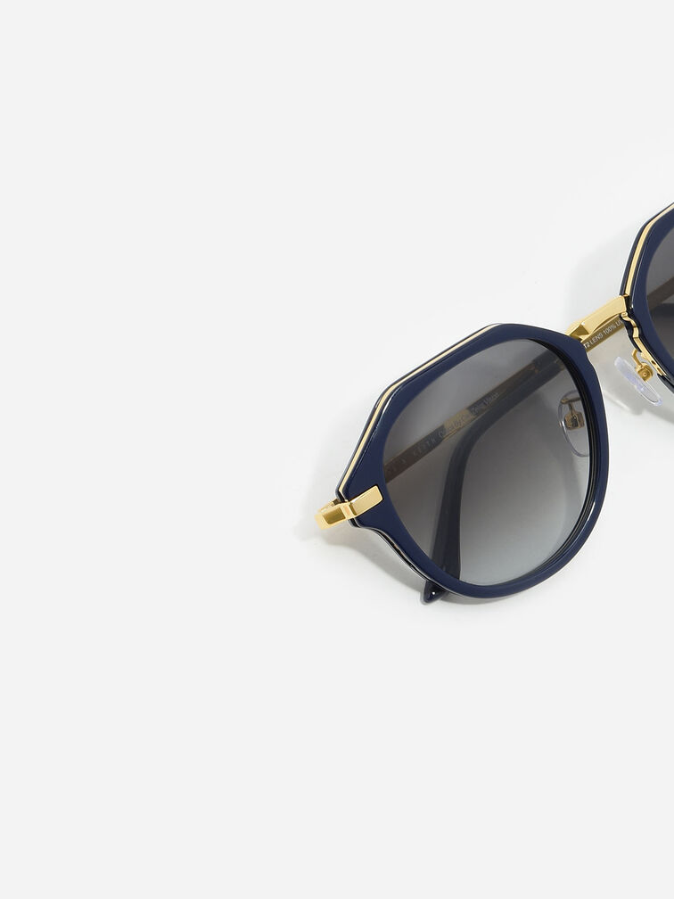 Solana Angular Oval Sunglasses, Navy, hi-res