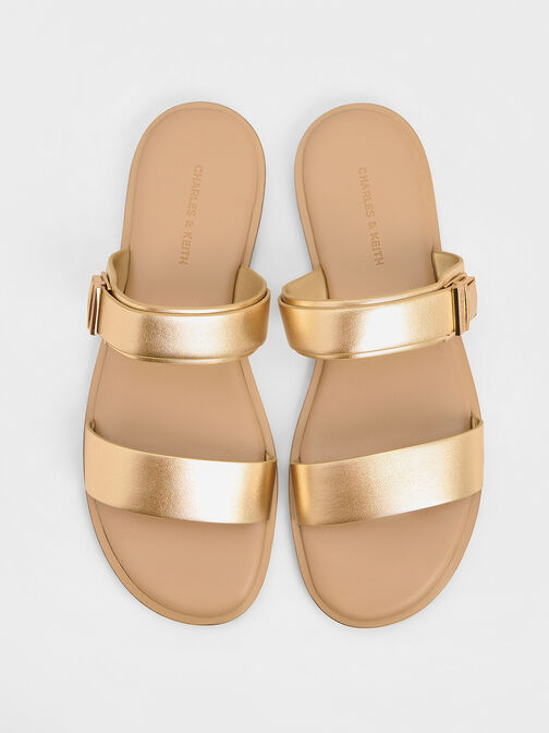 Sandalias metalizadas Dove con doble tira, Dorado, hi-res