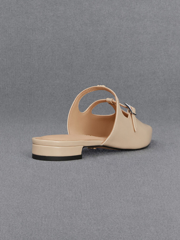 Leather T-Bar Double-Strap Mules, Beige, hi-res