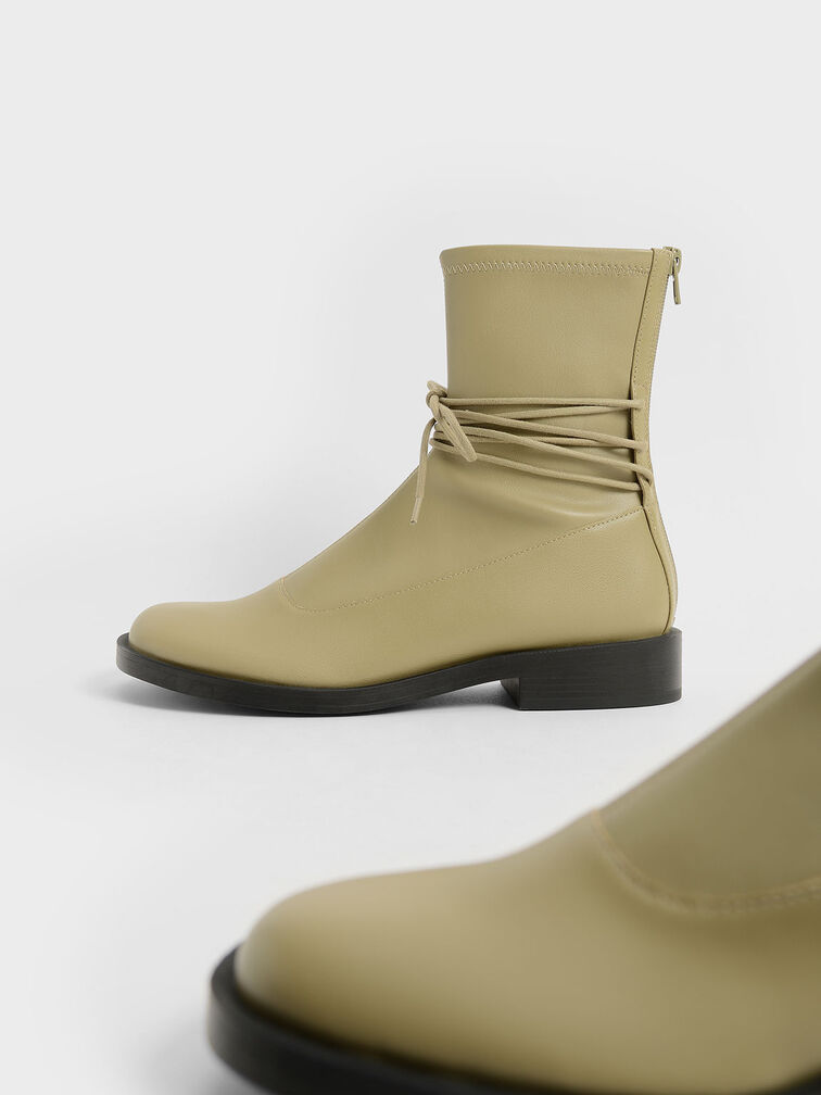 Lace-Detail Zip-Up Ankle Boots, Olive, hi-res