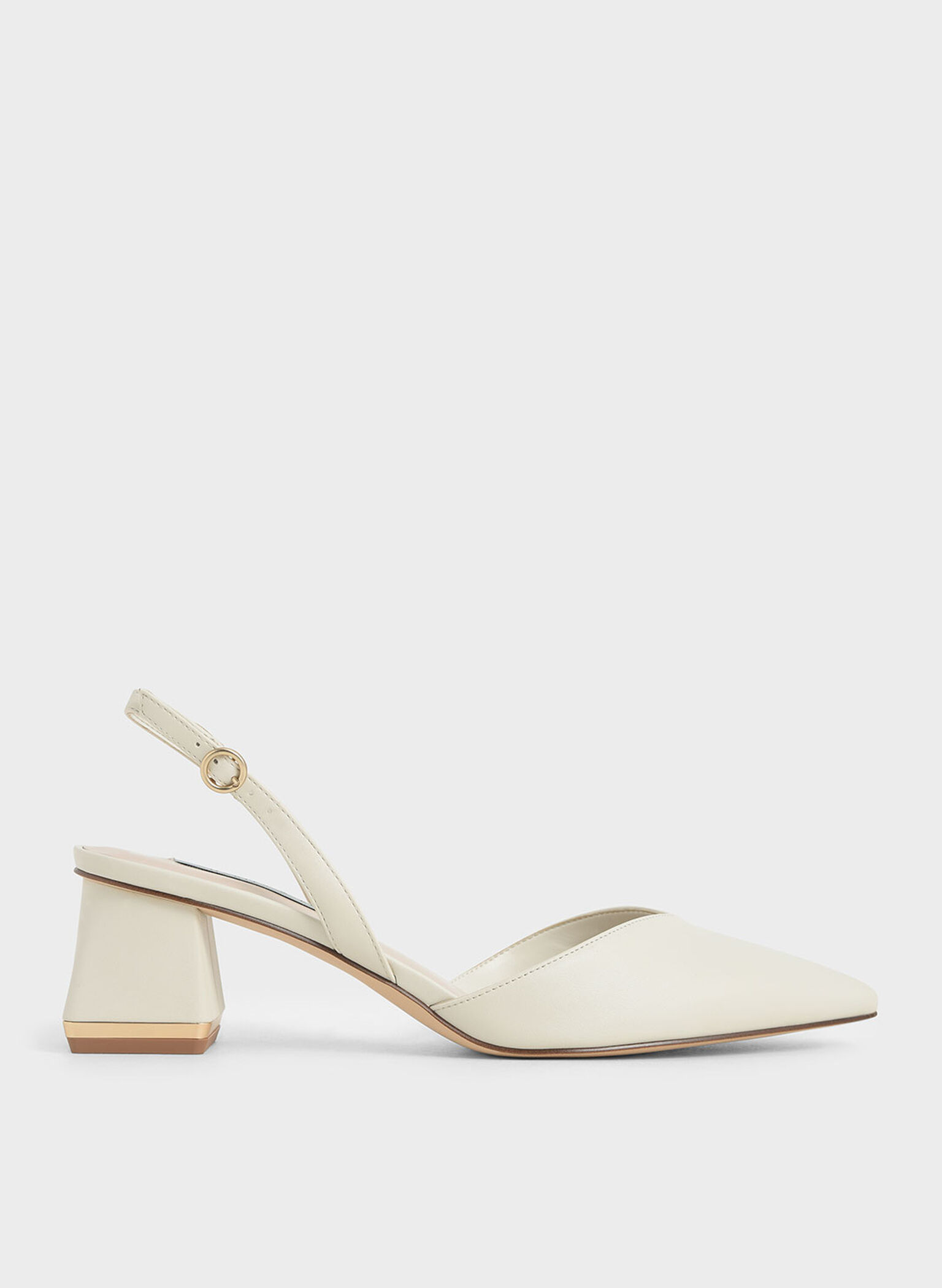 Chalk Trapeze Heel Slingback Pumps - CHARLES & KEITH US