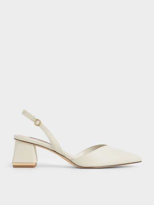 Trapeze Heel Slingback Pumps, Chalk, hi-res