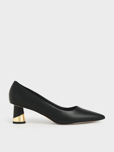 Metallic Sculptural Heel Pumps, Black, hi-res