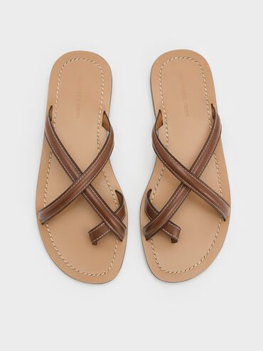 Crossover Toe-Ring Sandals, Cognac, hi-res