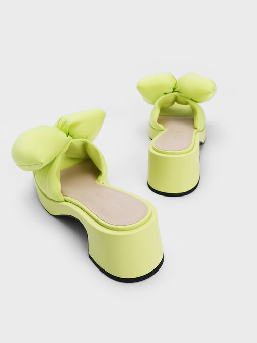 Puffy Bow Heeled Mules, Lime, hi-res