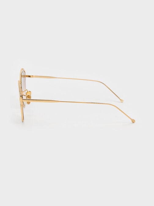 Braided Wire-Frame Cateye Sunglasses, Gold, hi-res