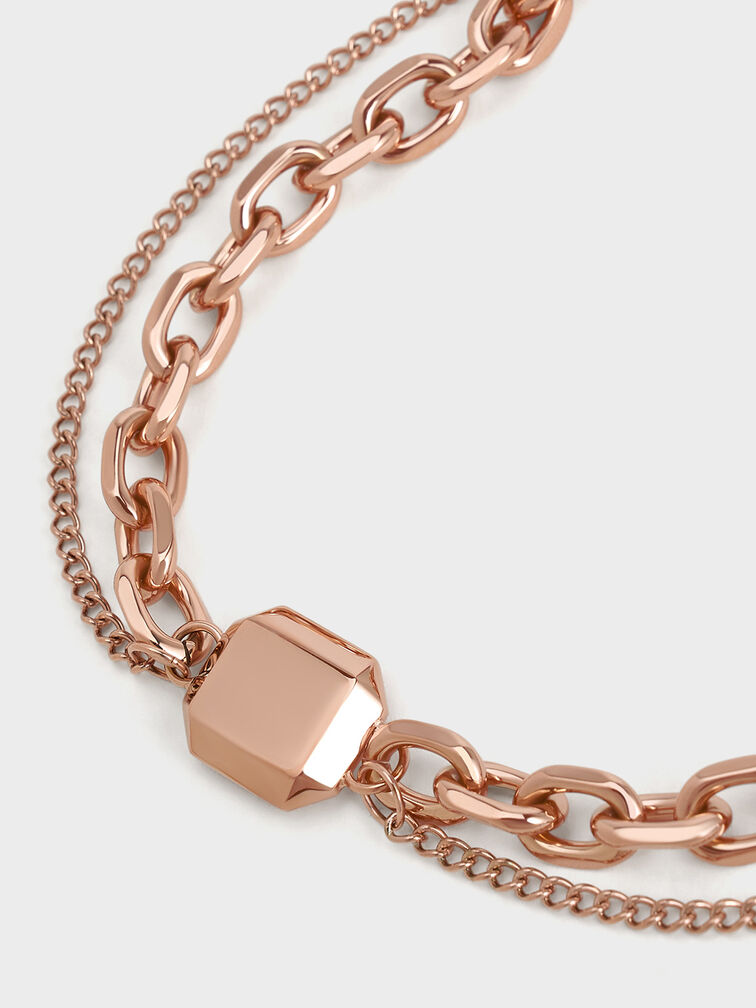 Pulsera de doble cadena de eslabones Keziah, Oro rosa, hi-res