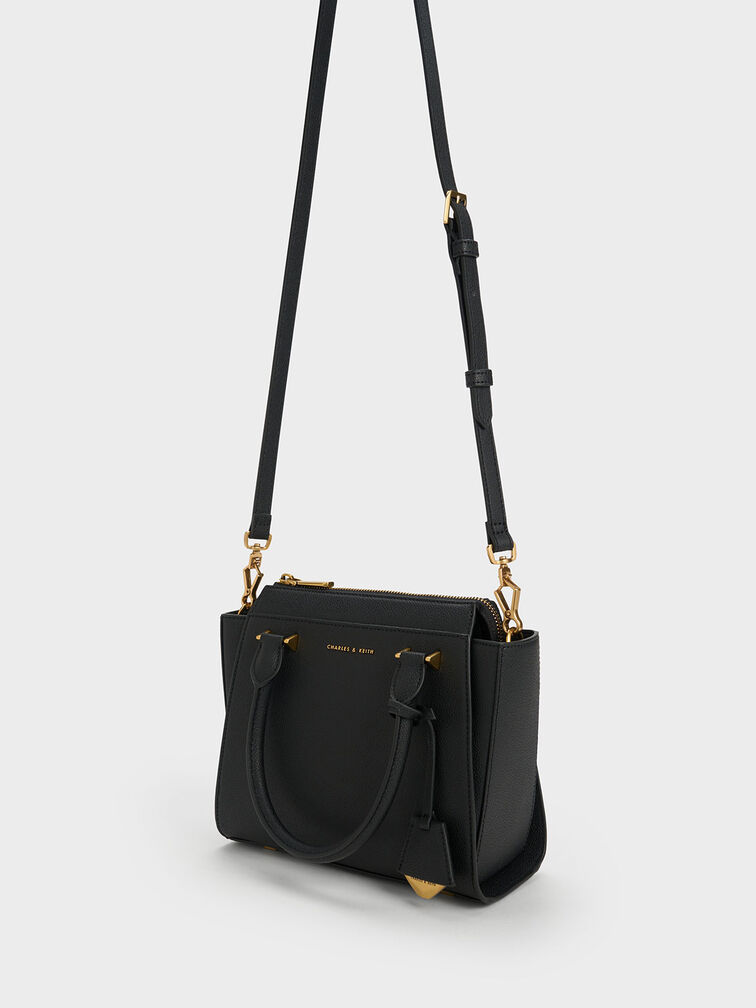 Harper Structured Top Handle Bag, Black, hi-res