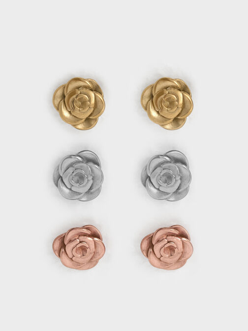 Rosalind Flower Stud Earrings, Brushed Silver, hi-res