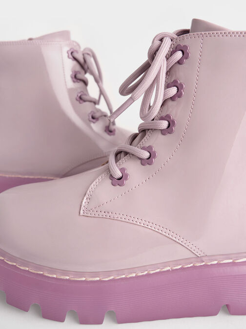 Girls' Patent Lace-Up Boots, Lilac, hi-res