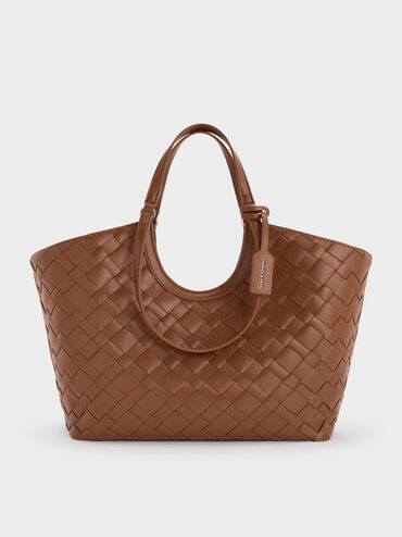 Ivette Woven Tote Bag, Chocolate, hi-res