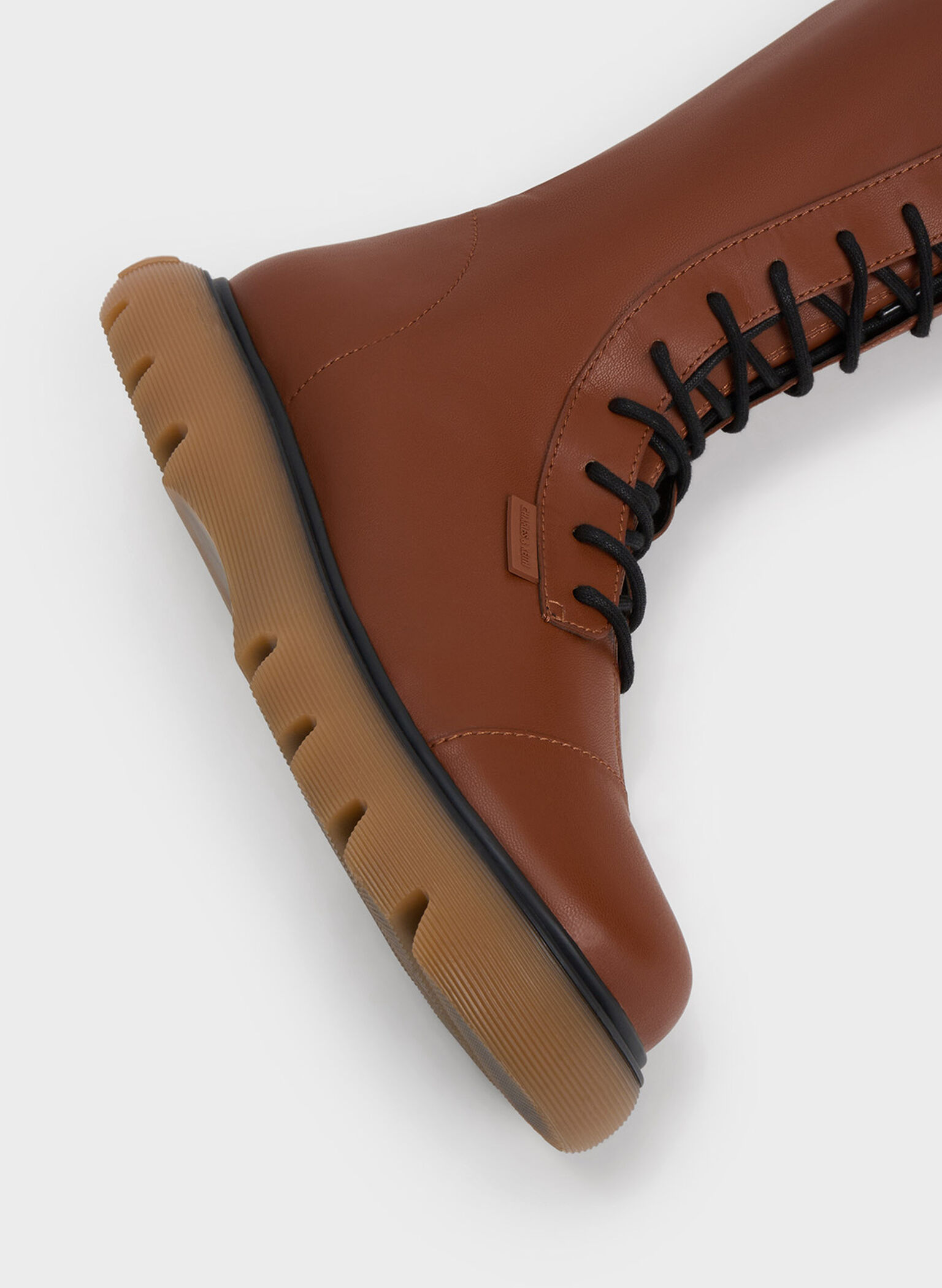 Gum Sole Lace-Up Knee-High Boots, Cognac, hi-res