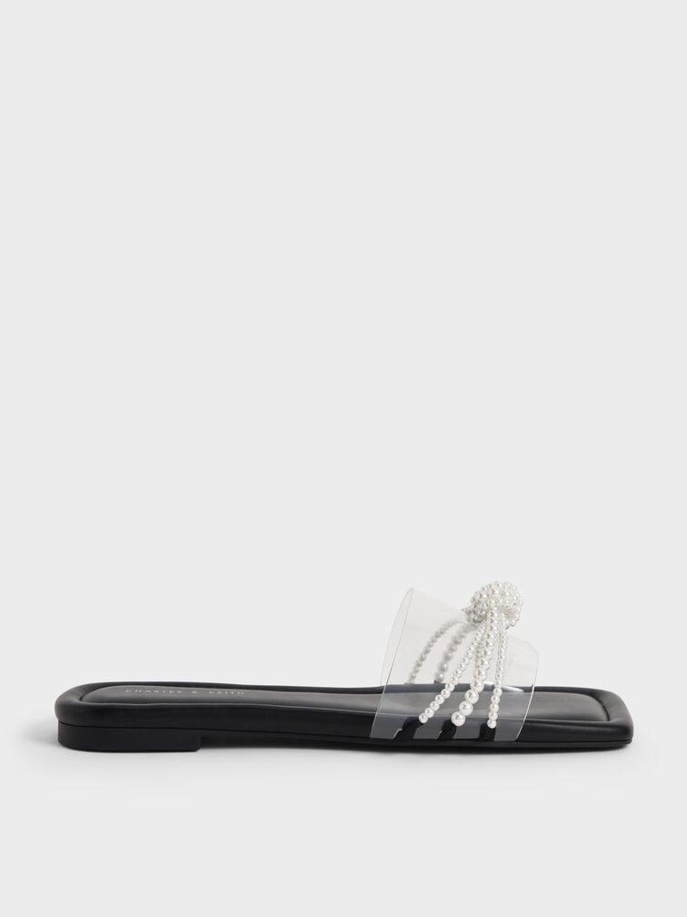 Bead Embellished Slide Sandals, Black, hi-res