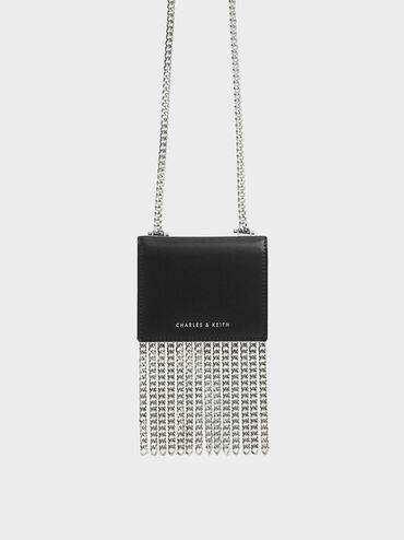 Chain Fringe Card Holder, Black, hi-res