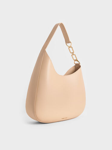 Bolso hobo holgado Agatha con cadena, Beige, hi-res